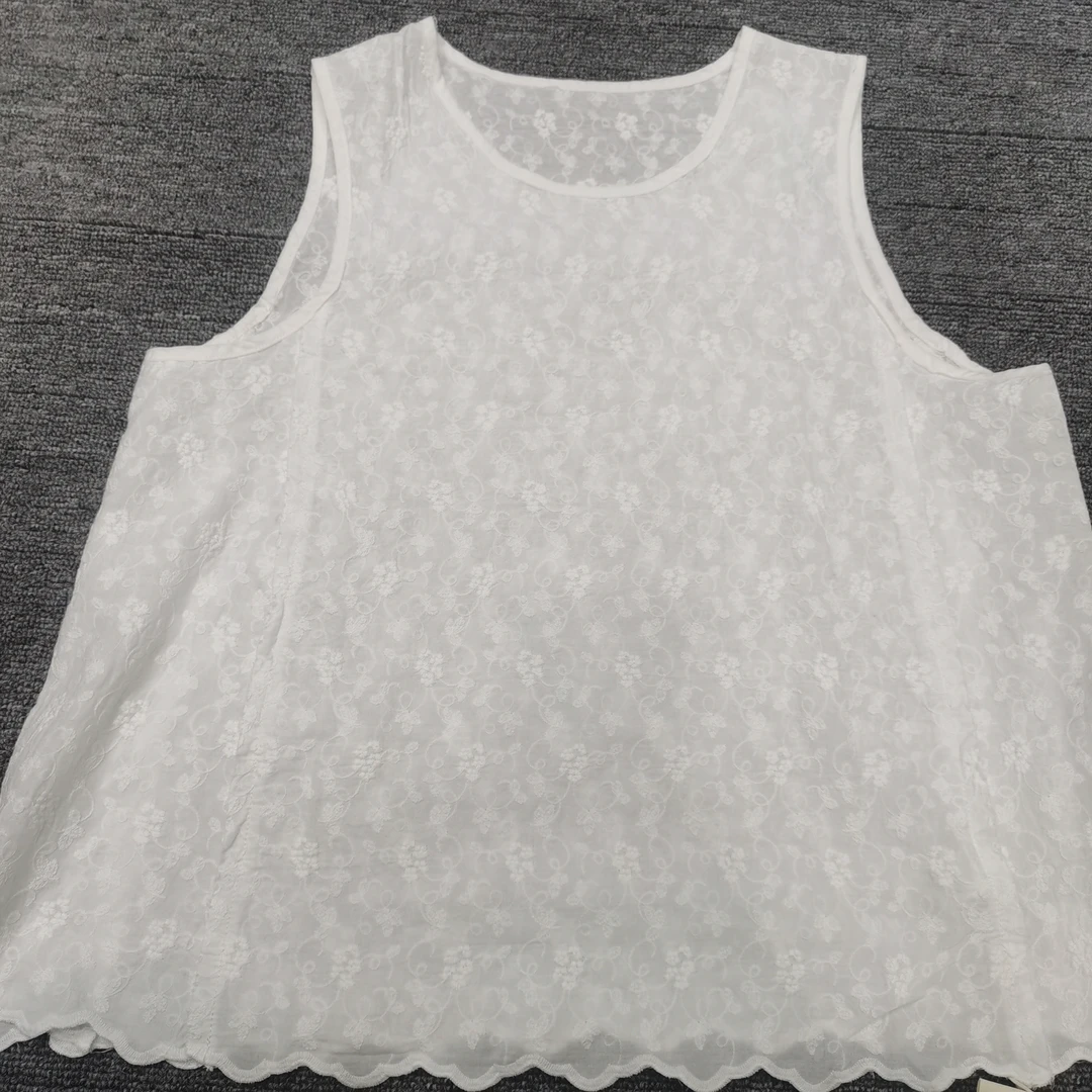 宽松圆领提花刺绣吊带白色背心外穿内搭休闲上衣