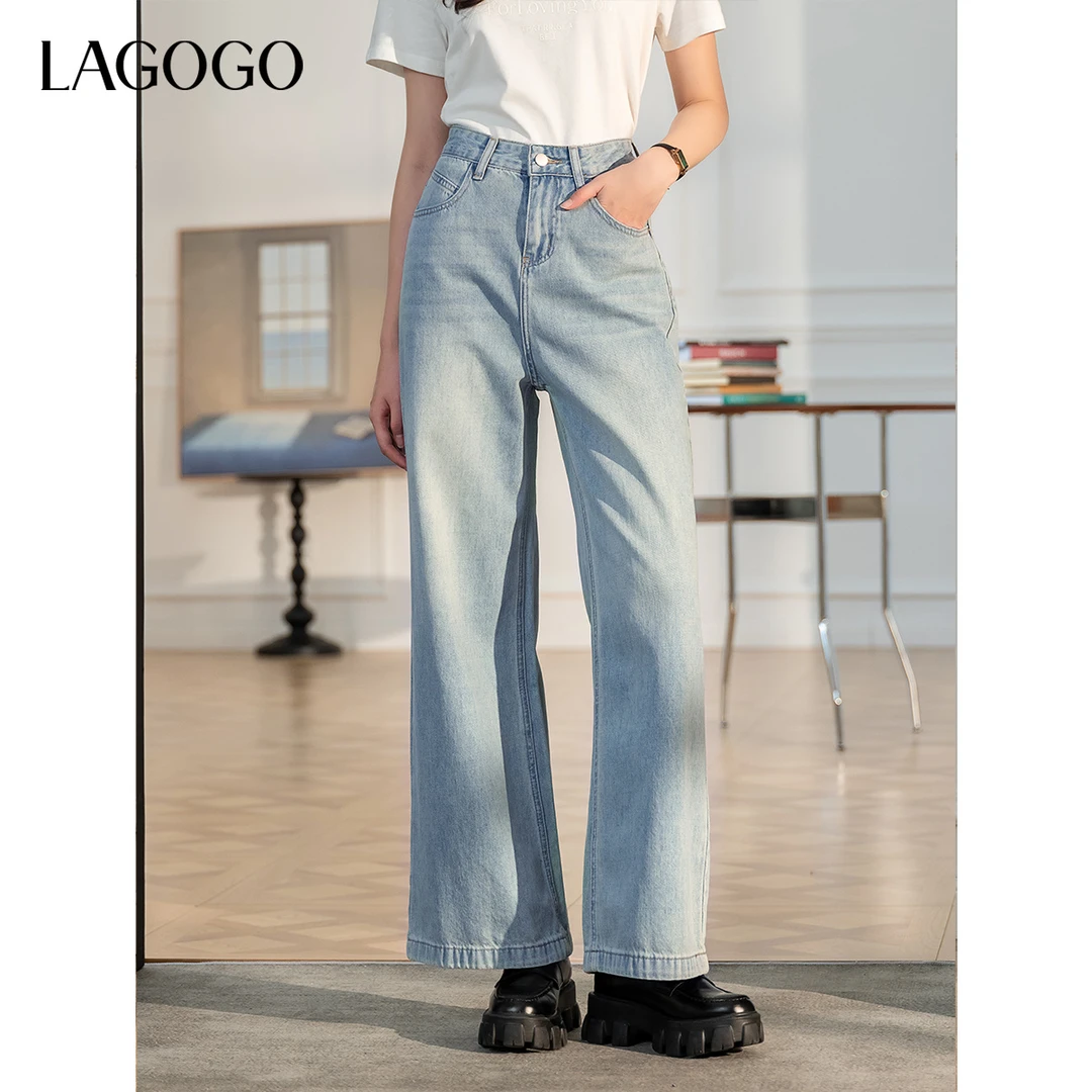lagogo2025新款高腰舒适显瘦百搭牛仔裤女OANN531G10