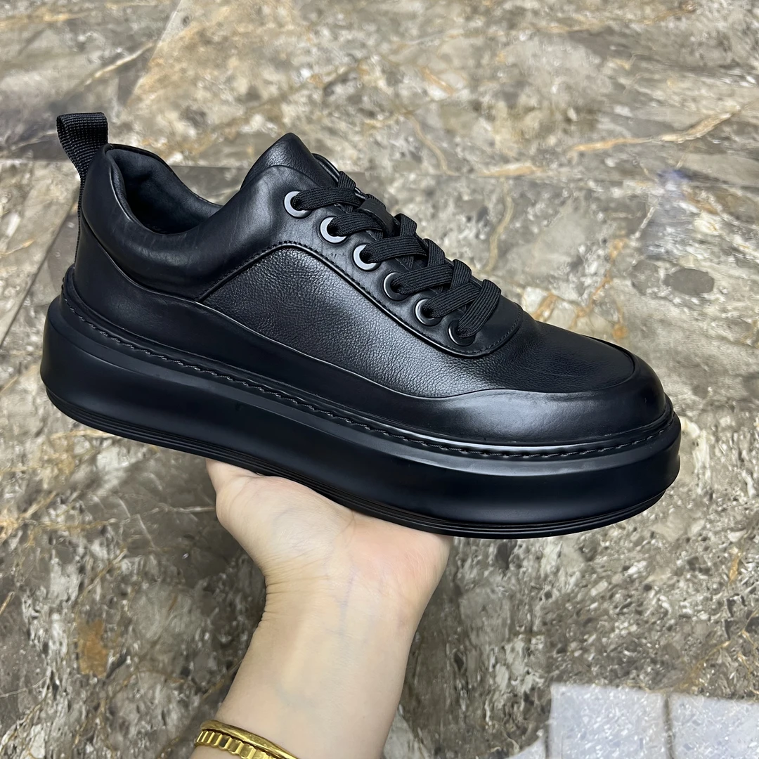 广州真皮男鞋2025新款轻奢时尚休闲皮鞋男士潮流英伦韩版厚底板鞋