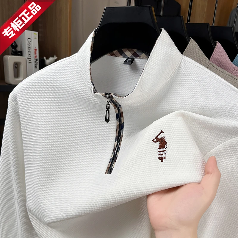 英伦轻奢正品秋季男士刺绣马标长袖卫衣高端商务休闲拉链立领T恤