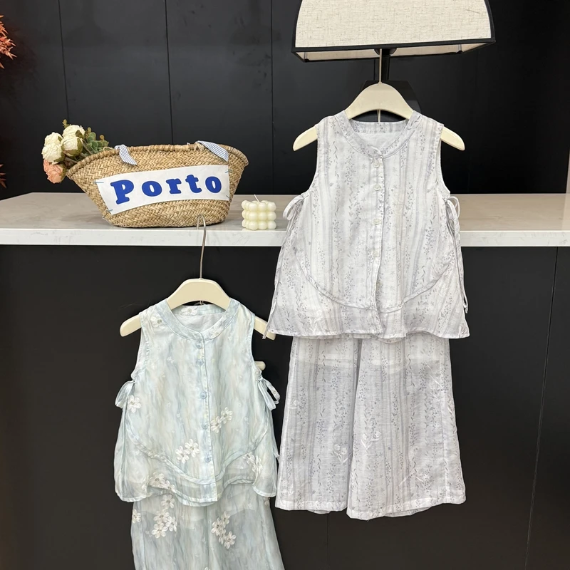 现货leomama【洛水惊鸿】女童无袖裙裤套装儿童背心阔腿裤两件套