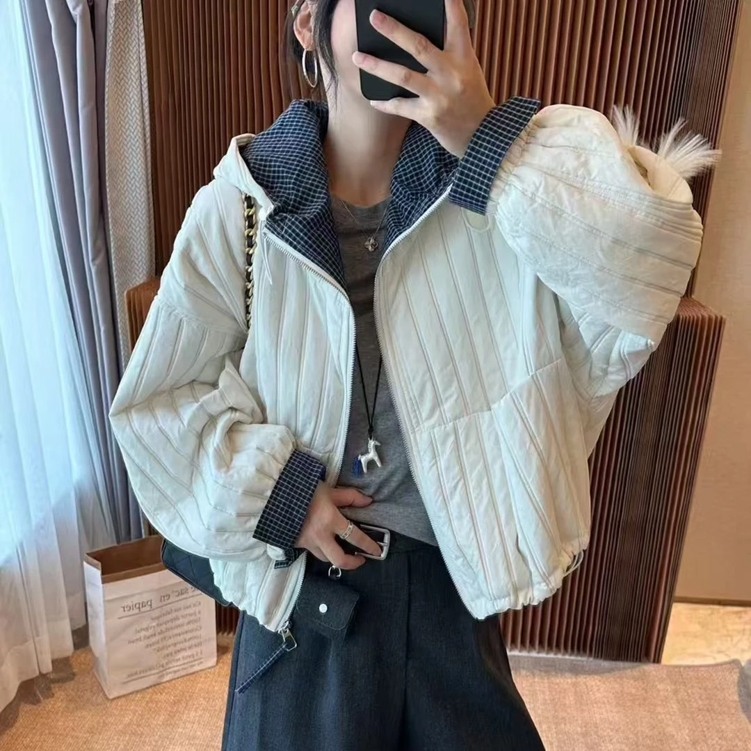 2025秋冬二夹棉短外套女连帽薄款棉衣女宽松显瘦休闲服小个子夹克