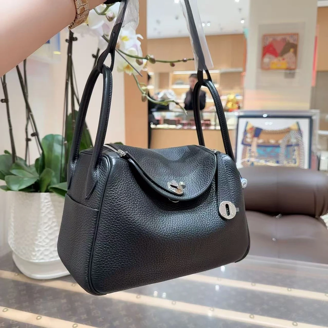 99新 Hermes/爱马仕 lindy26/黑银/TC皮/B刻
