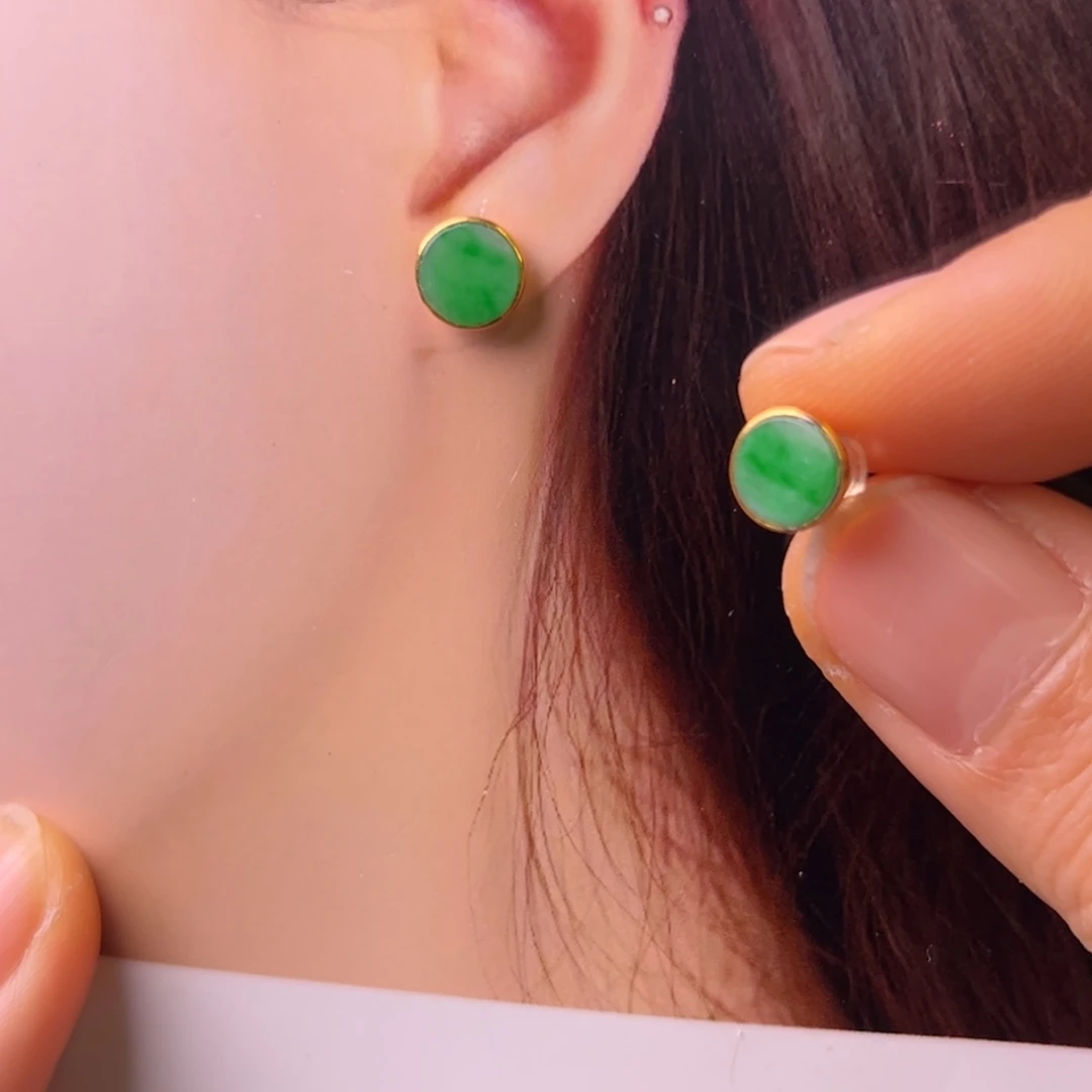 翡翠耳饰18K金镶嵌茵*耳钉
