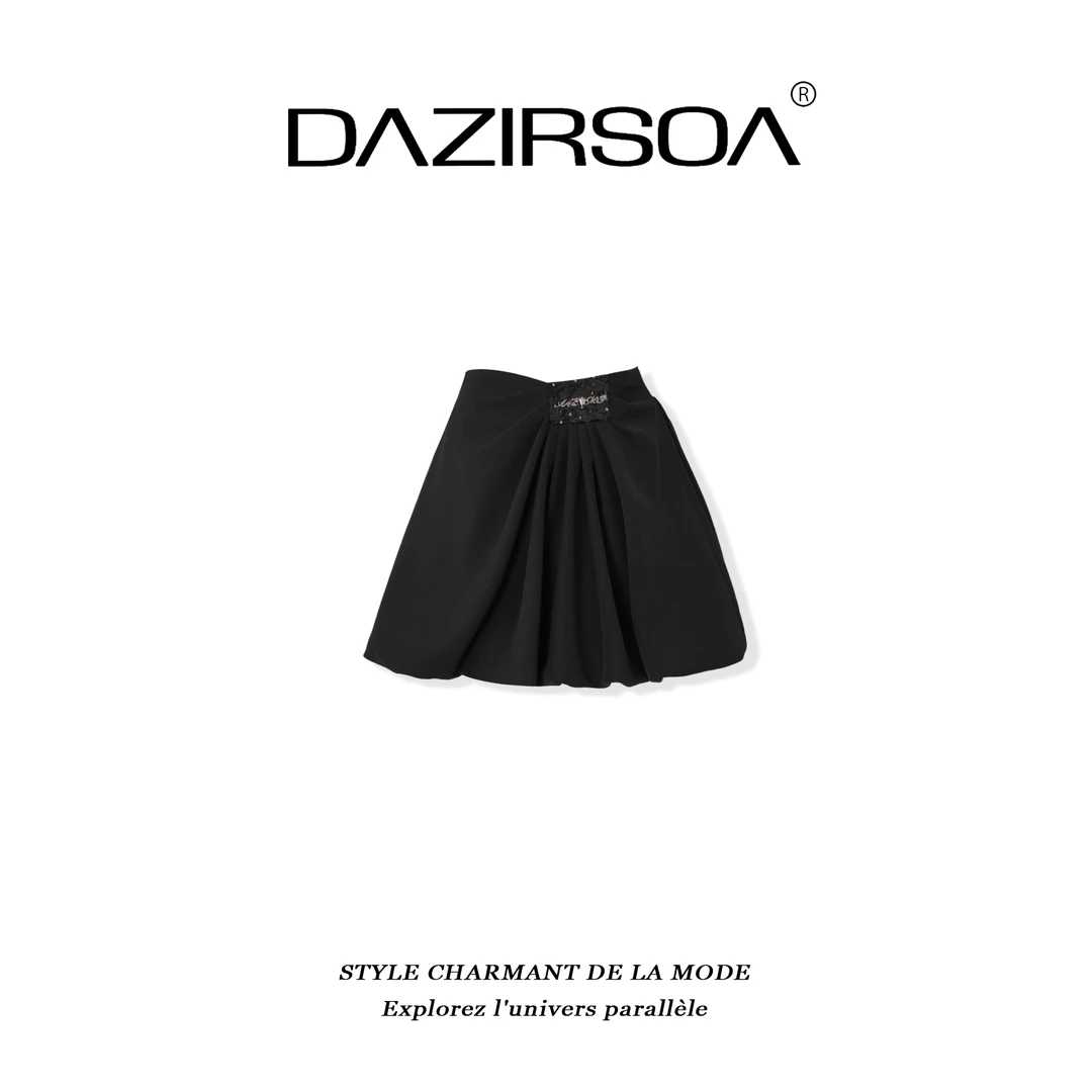 DAZIRSOA/达姿“寻遇经典”时尚百搭拼接亮片气质休闲花苞裙 AA376