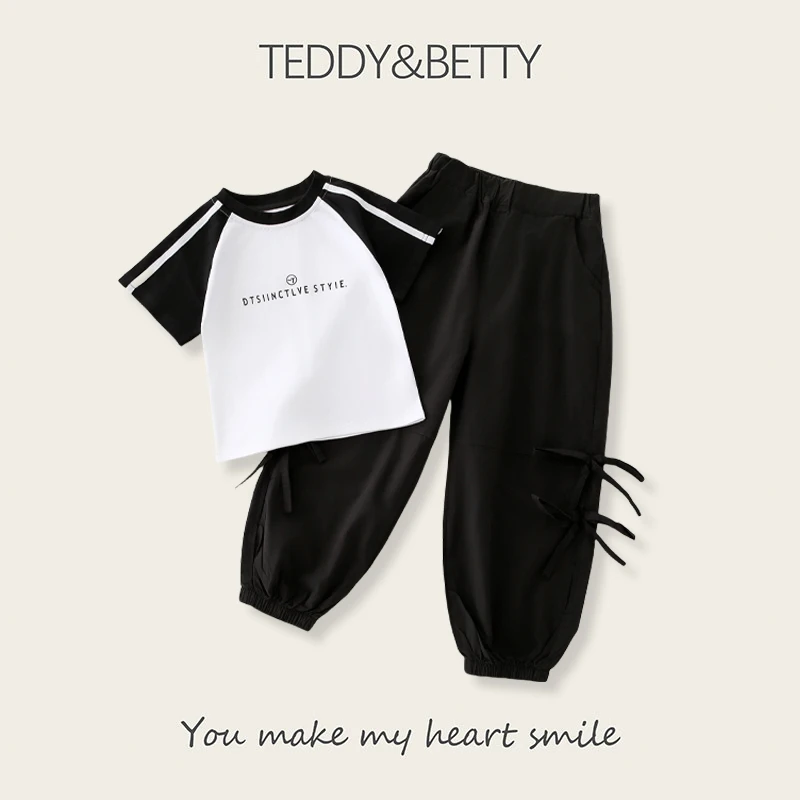 新款女童夏季休闲风黑白套装洋气童装潮款夏装儿童040