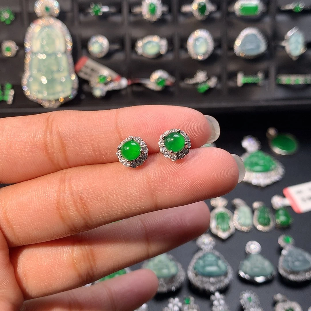 翡翠未镶嵌耳饰耳钉