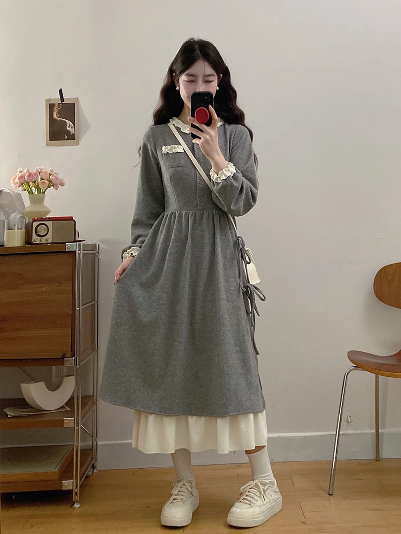 2025大码女装时尚法式复古连衣裙女温柔风甜美显瘦拼接长裙胖MM