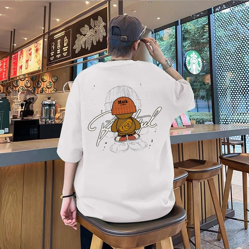 青少年纯棉短袖T恤男女宽松上衣潮牌情侣学生爆款创意休闲半袖衫