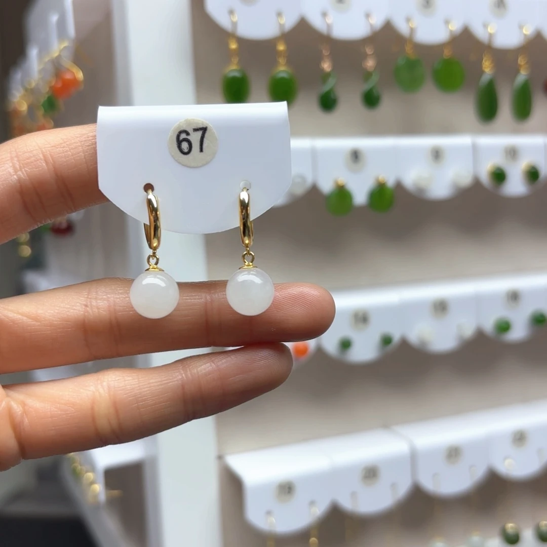 和田玉耳饰银S925镶嵌2