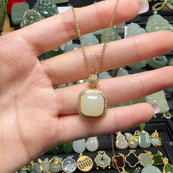 颈饰银S925镶嵌和田玉送链子送绳