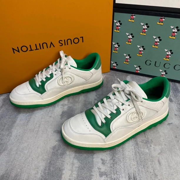 95新 GUCCI/古驰 Mac 80 系列白绿做旧板鞋/40.5码