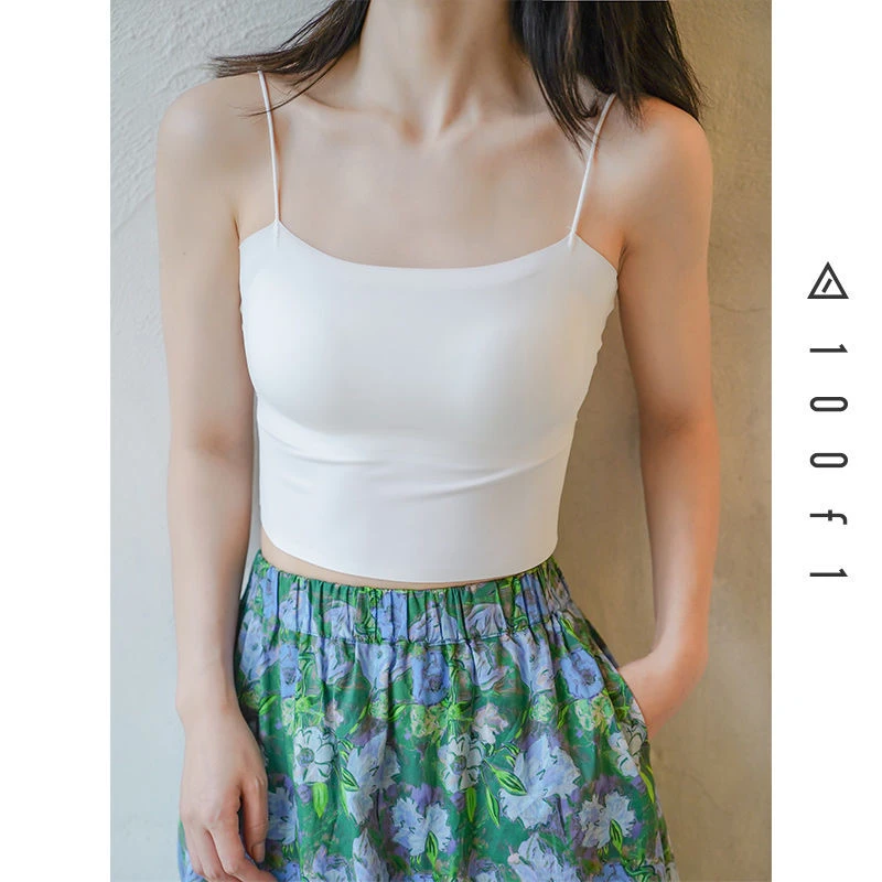 【凉皮吊带】打底吊带背心夏 带胸垫修身百搭白色黑色小吊带F2077