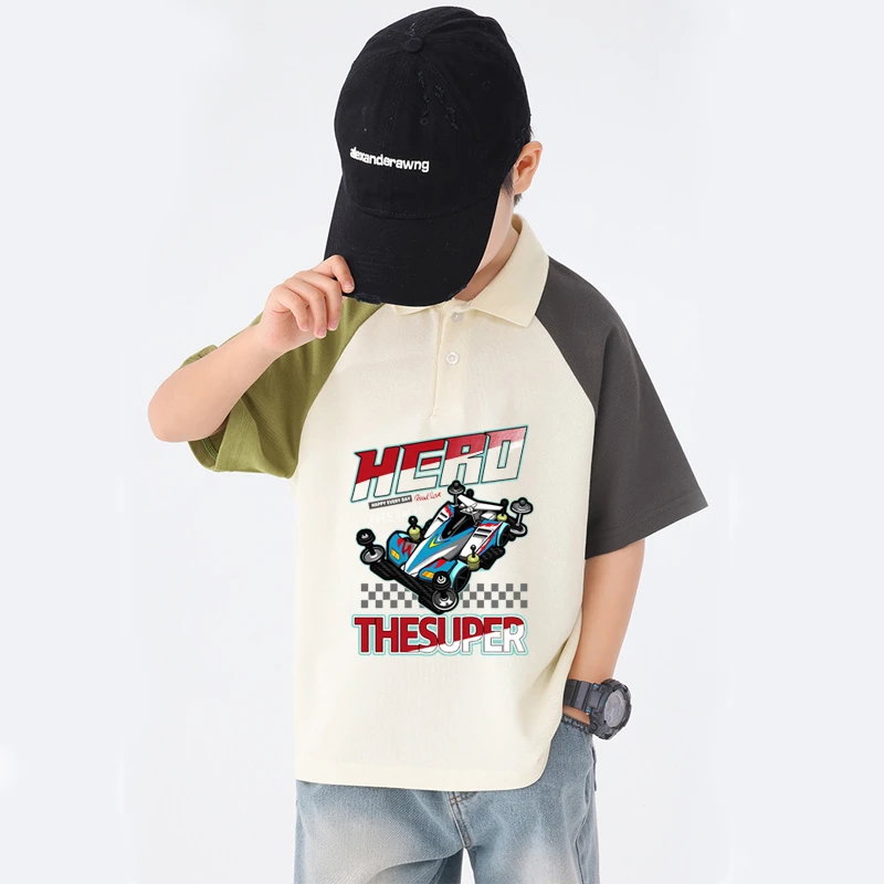 哪吒卡通男童POLO衫2025夏季新款中大童百搭撞色拼接纯棉T恤衫