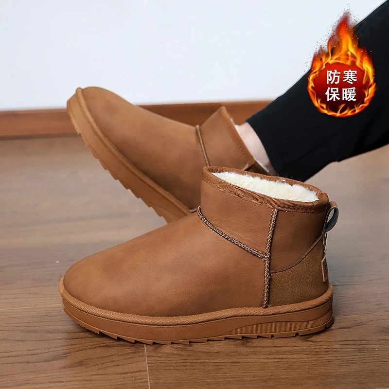 冬季保暖时尚勃肯男士雪地靴加绒加厚防滑耐磨橡胶底防寒面包鞋