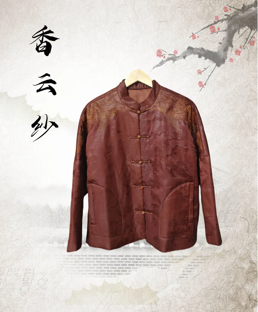 100%桑蚕丝香云纱新中式红云纱刺绣棉外套H490221V