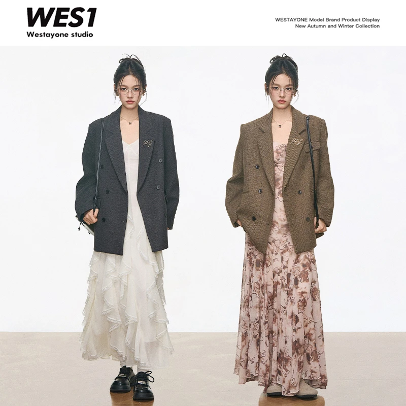 9.6新品 WESTAYONE 高级感毛呢西装外套女+设计感连衣裙