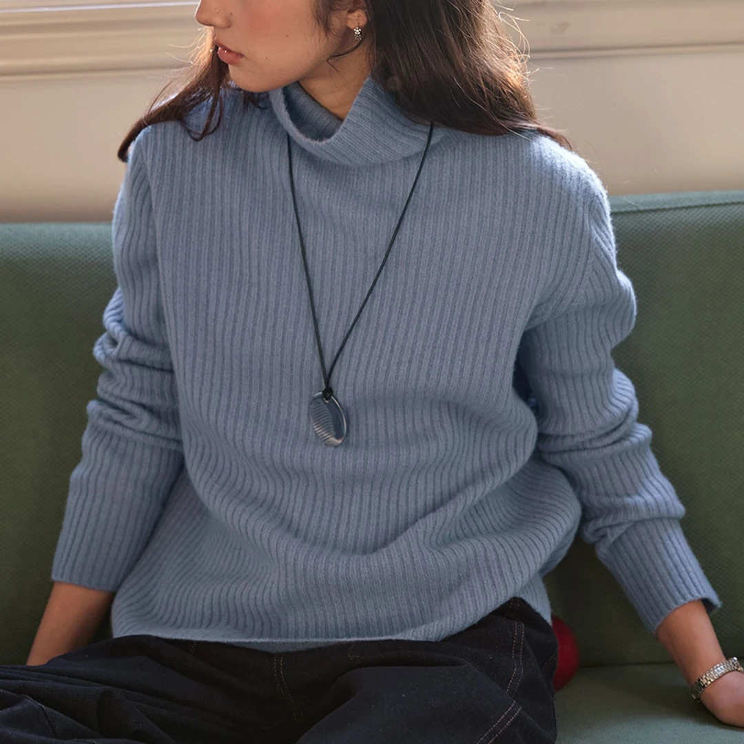含毛无缝一体坑条高领打底衫女秋