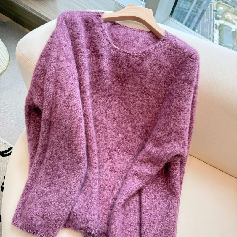 2025新款花纱紫色氛围感羊毛羊绒拉毛高级感套头毛衣女3670