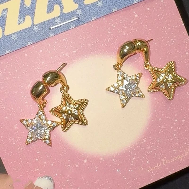 合金耳饰 耳钉法式轻奢星星锆石气质前后戴闪耀个性高级感耳环女