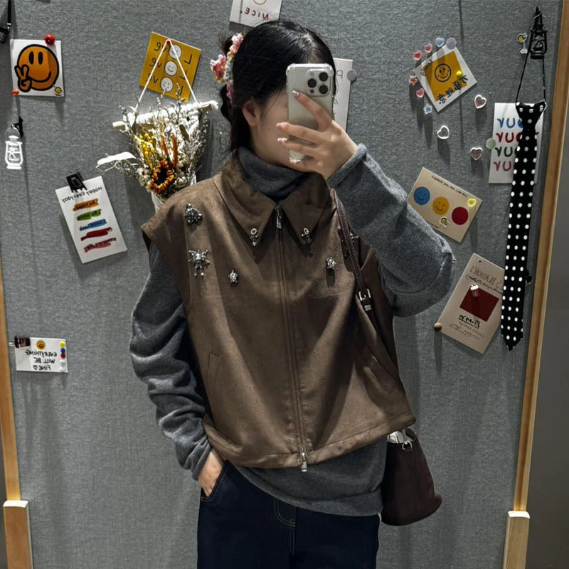 【现货】FIZZFLY | 25冬季设计师品牌新款麂皮绒钉珠马甲