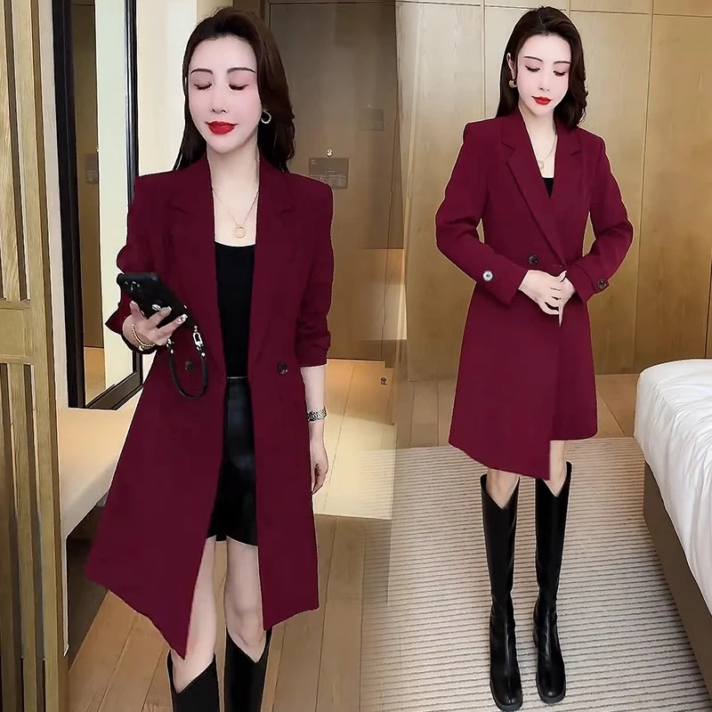 中长款西装外套女2025春秋新款修身显瘦收腰百搭气质西服女士风衣