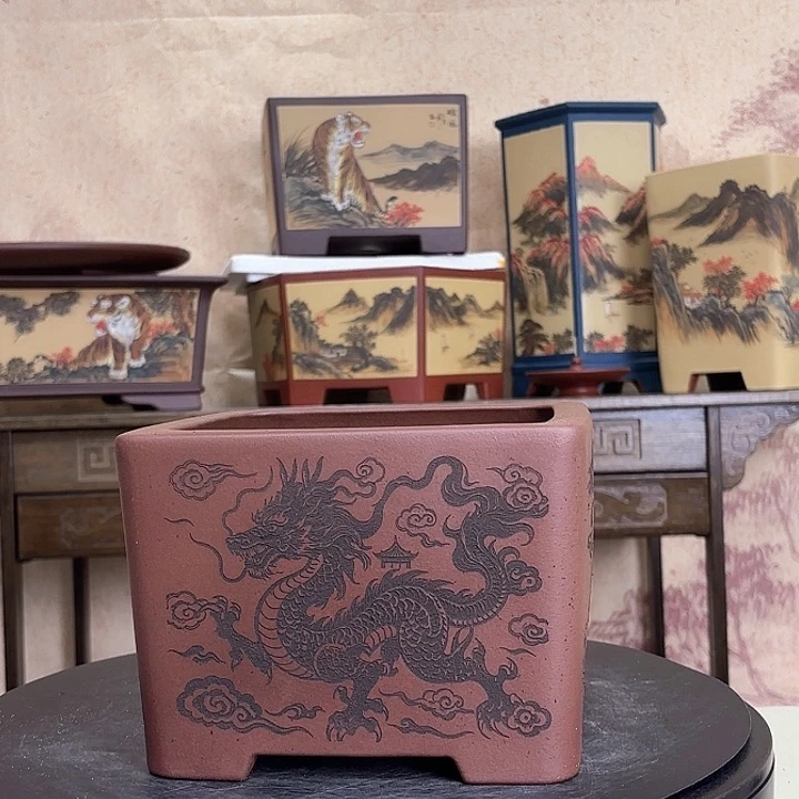 紫砂花盆四大神兽