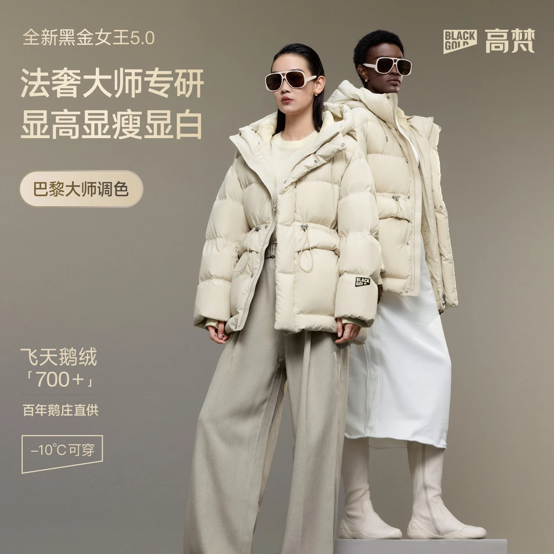 【高梵黑金鹅绒服】女王5.0五格短款宽松连帽休闲琥珀流光风鹅绒服