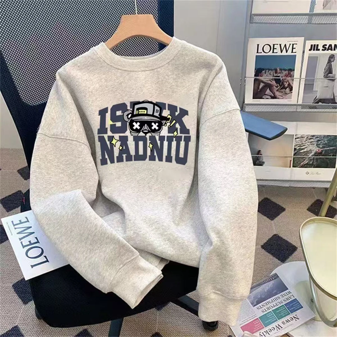 男女同款秋冬休闲卫衣潮牌新款潮流宽松上衣服圆领套头长袖T潮流