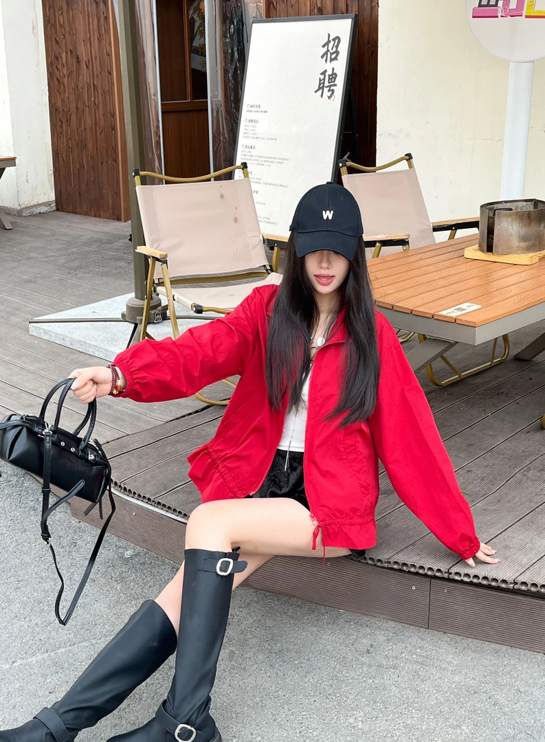 【小蝶专属】韩系简约百搭宽松立领短款外套上衣拉链女士HQS-086