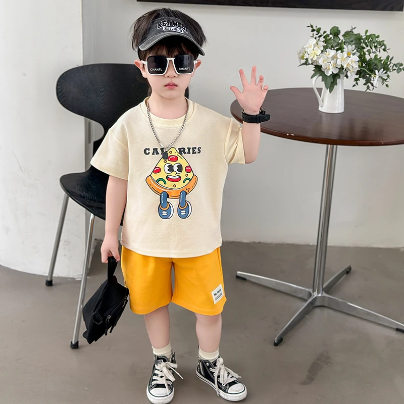 男童洋气夏装短袖套装儿童中小童夏季运动两件套海绵宝宝上衣宽松