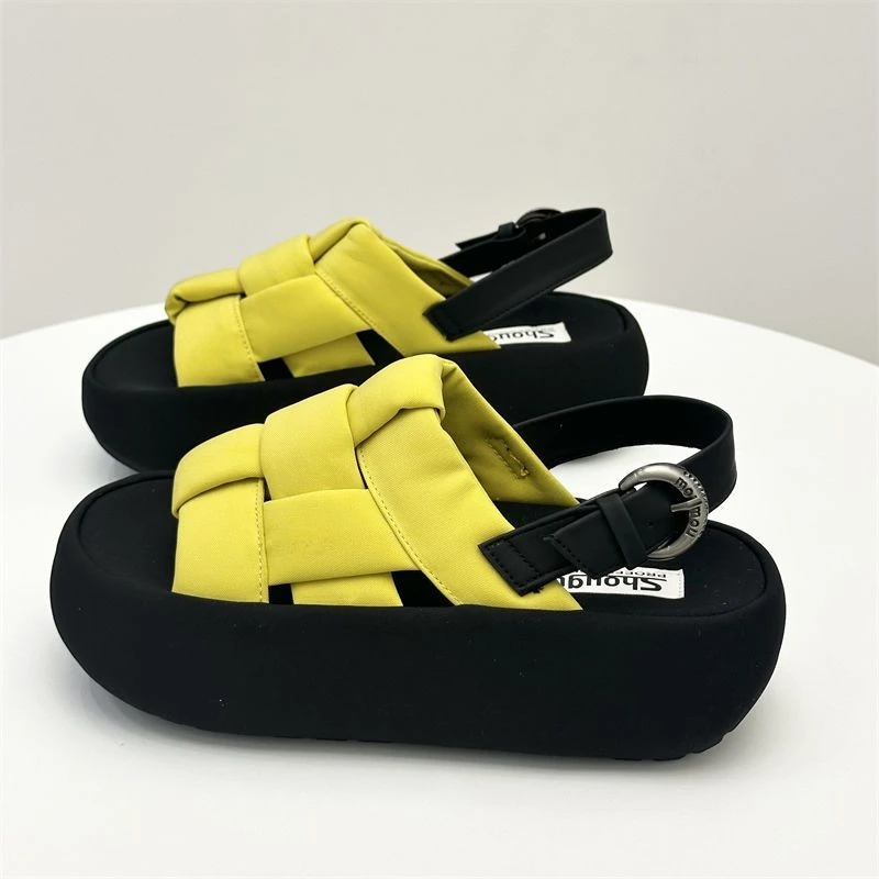 现货【潮牌高定】超火编织厚底凉鞋女夏季2025新款配裙子露趾罗马鞋