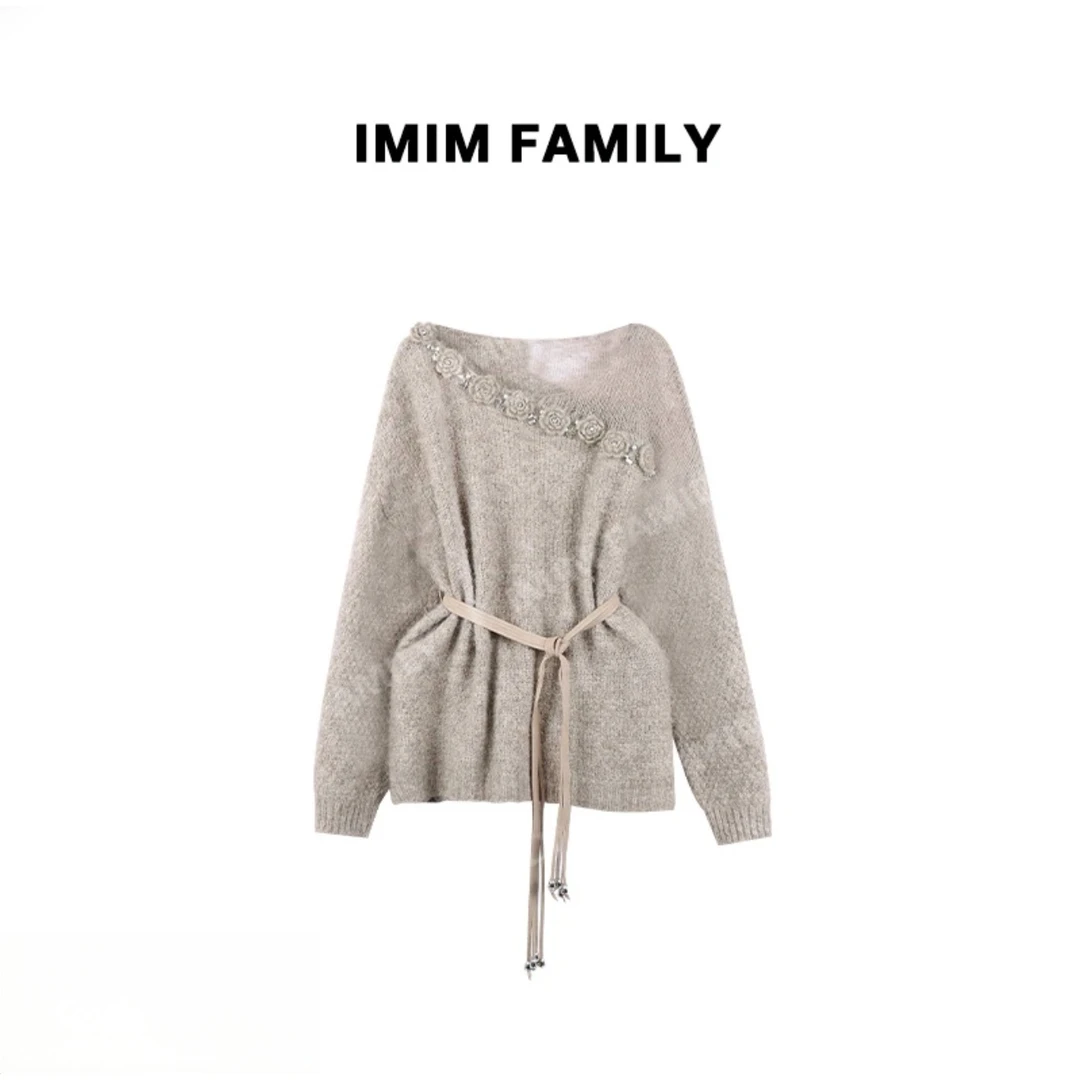 “朝花夕遇”韩系花朵装饰圆形流光风毛衣女秋季时尚气质毛针织