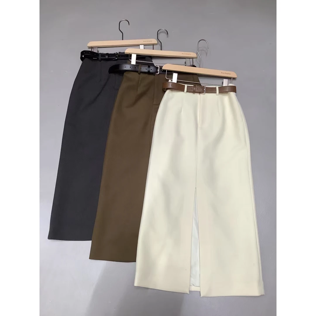 KIKI严选：F088-JENNY家欧洲站南油秋季新款时尚前开叉半身裙