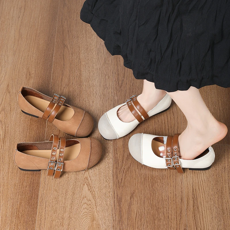 【诺一家加宽加肥大码女鞋】休闲平底单鞋软底一脚蹬玛丽珍浅口圆头
