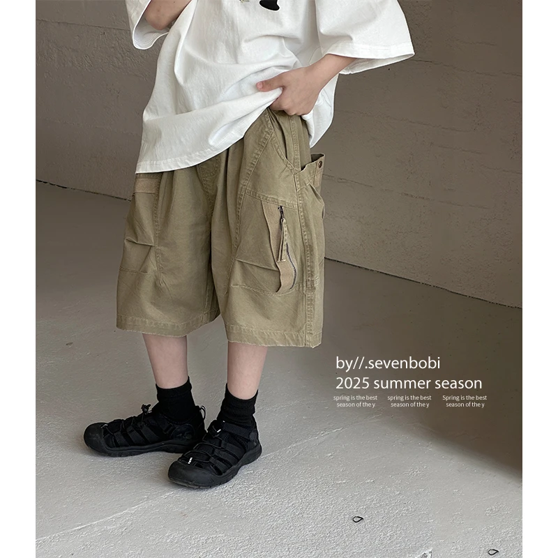 【现货】男童工装短裤2025新款夏季儿童帅气夏装裤子中大童五分裤