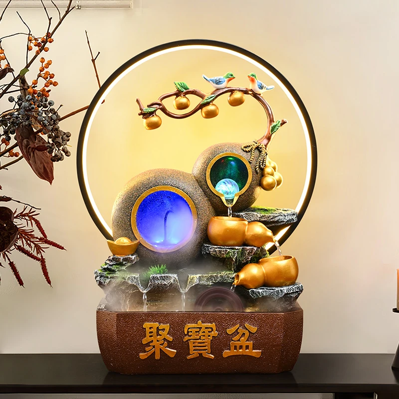 新中式聚宝盆循环流水喷泉装饰摆件客厅办公室电视柜乔迁开业礼品