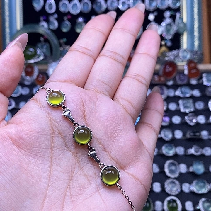 笨***当银S925镶嵌岫玉手链