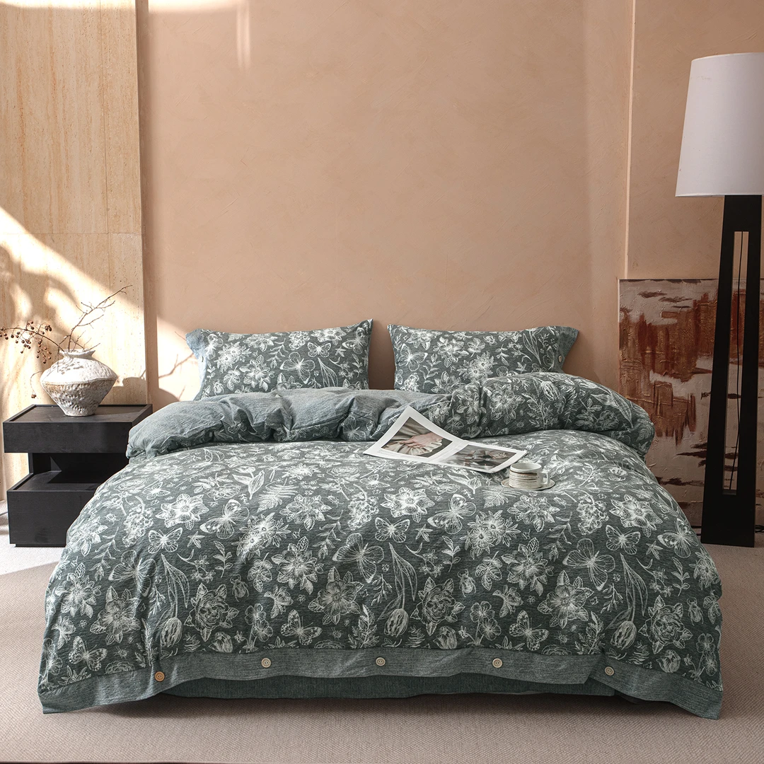 复古风-水洗亚麻纽扣款四件套