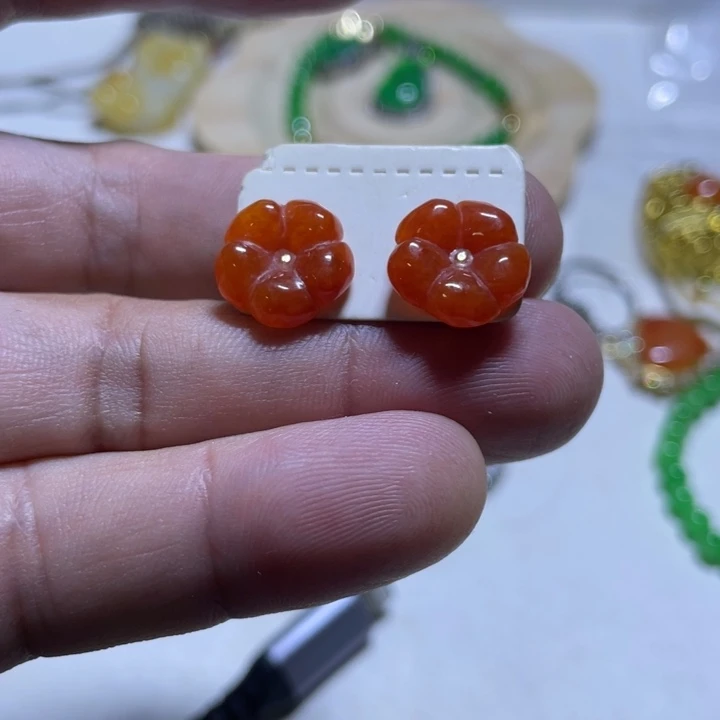 翡翠钛钢戒指红翡耳钉