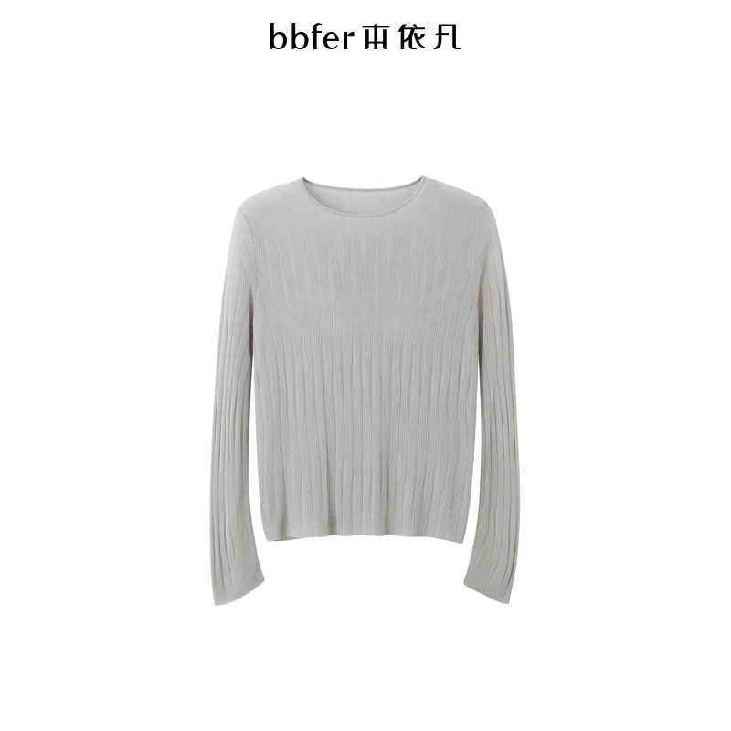 本依凡春季女装圆领无帽针织衫WYSZZ0034纯色百搭宽松套头衫