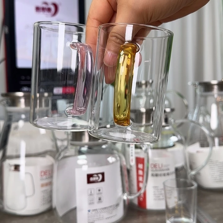 水晶玻璃无盖款300毫升两只粉黄把
