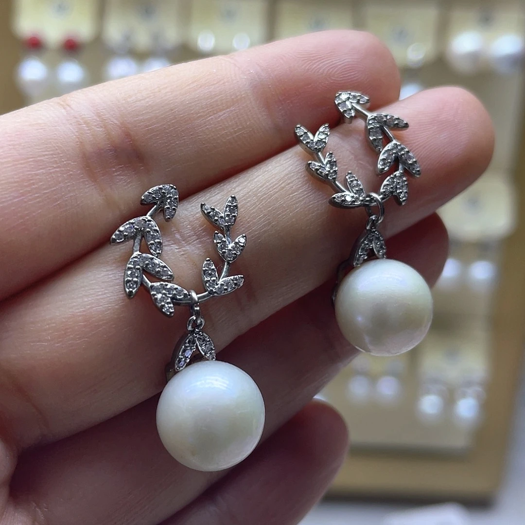 耳饰银S925镶嵌淡水珍珠