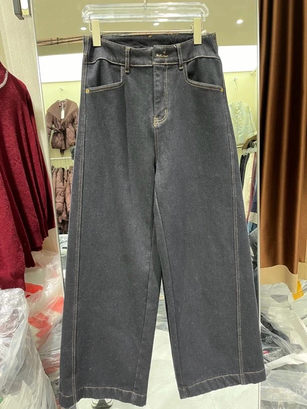 意蓝加绒百搭显瘦直筒裤