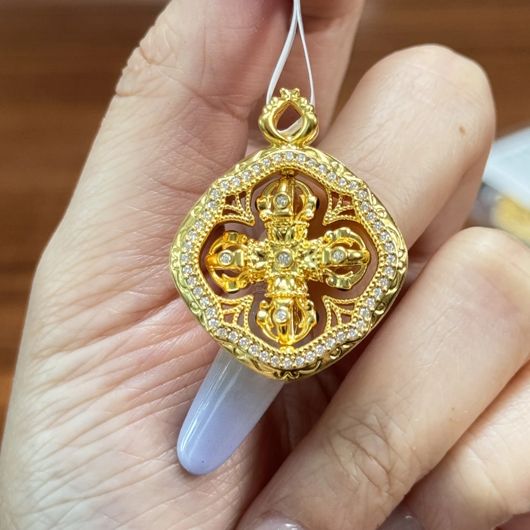 Y【转动十字金刚杵点钻吊坠】足金999精工5D（点钻附加288/88）