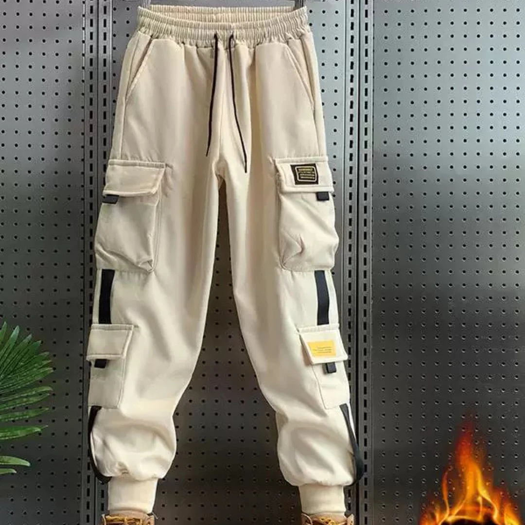 加绒工装裤女秋冬大码超火ins裤子宽松显瘦休闲裤高腰束脚运动裤