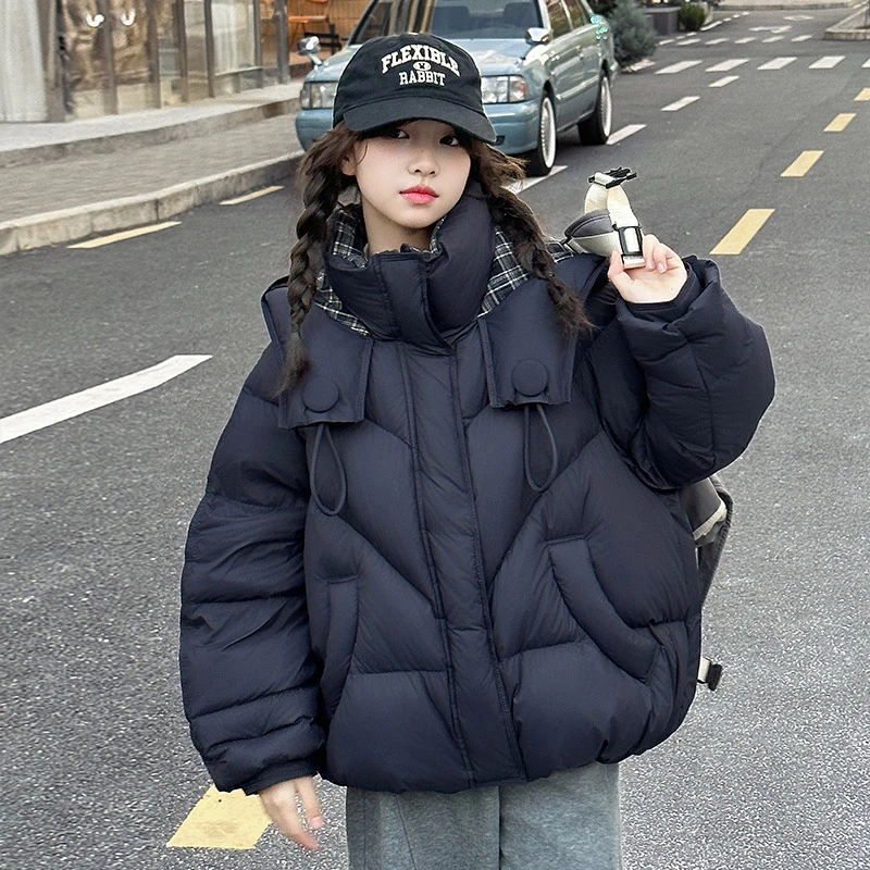 女童冬季加厚棉服外套2025新款女大童短款面包服儿童冬装休闲棉衣