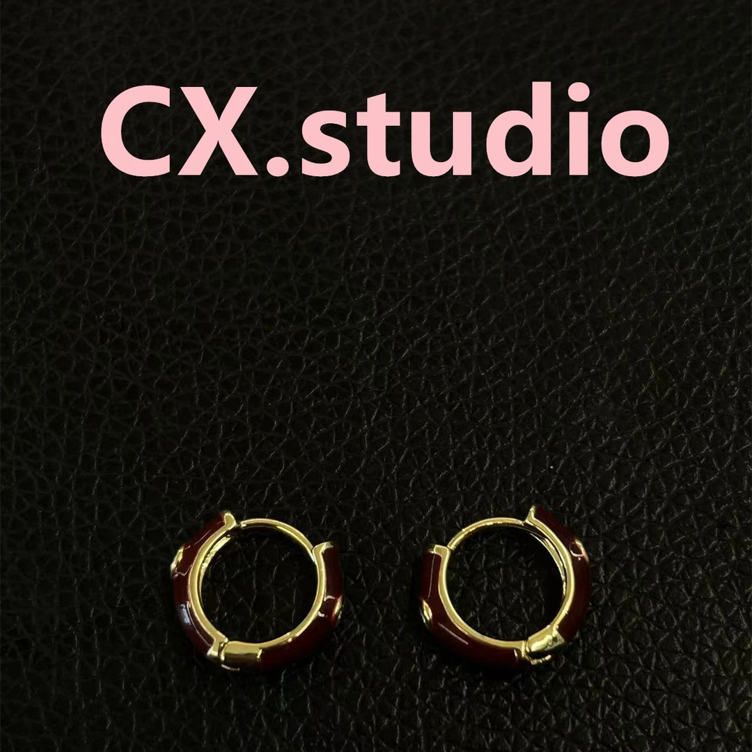 铜合金珐琅耳饰 红色珐琅单钻耳扣 8066