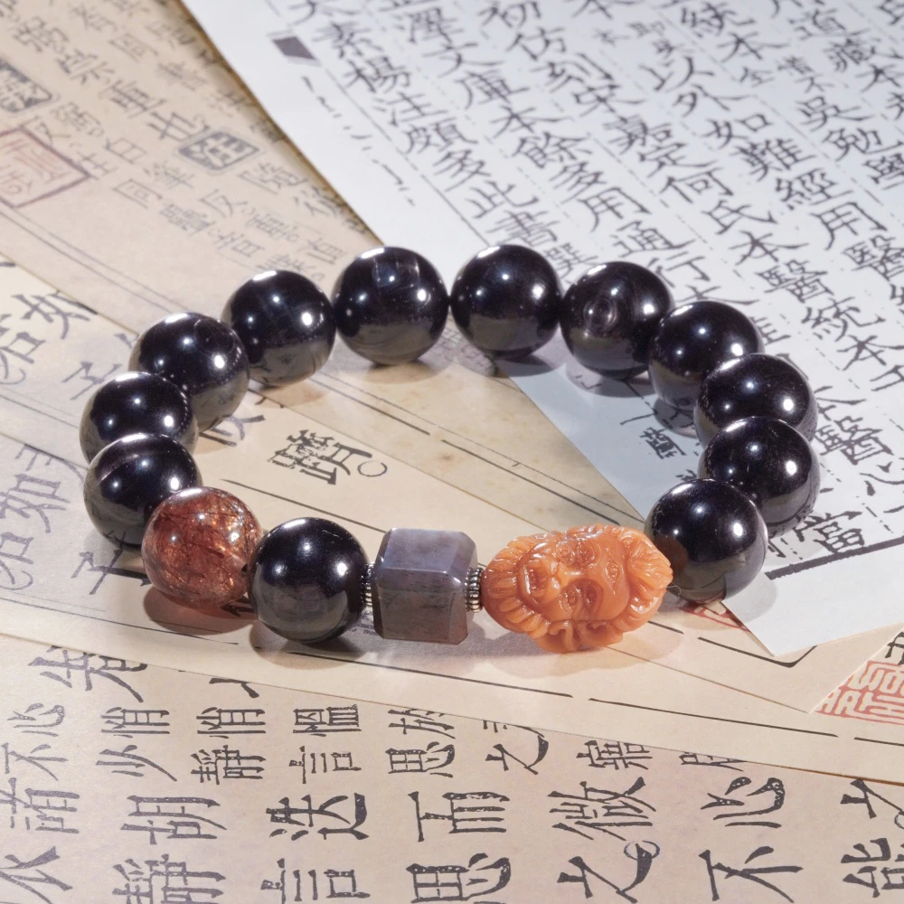 定制版精雕五眼四耳男款金运石手串（多样性发一）