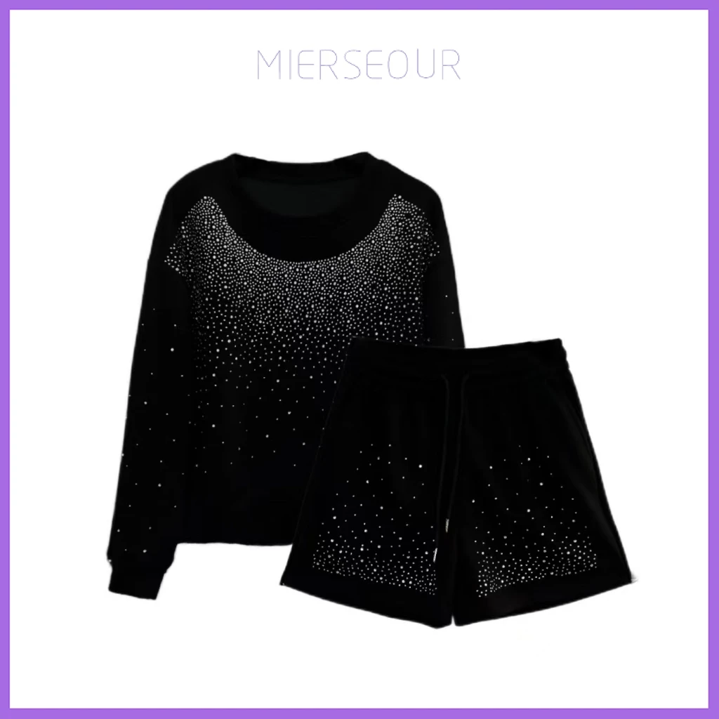 【运费补贴】春夏款满天星烫钻卫衣短裤套装设计款套装[9102]